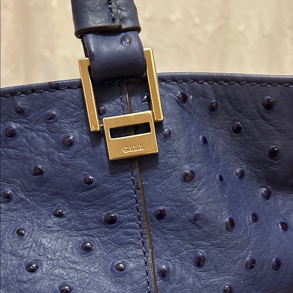 G.I.L.I. Purse Roma 4 Tote Bag Large Blue Ostrich Leather - Picture 12 of 13